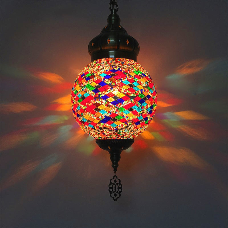 Antique Ball Hanging Light Colorful Glass 1/6 Bulbs Suspension Light for Living Room Clearhalo 'Ceiling Lights' 'Glass shade' 'Glass' 'Pendant Lights' 'Pendants' Lighting' 263269