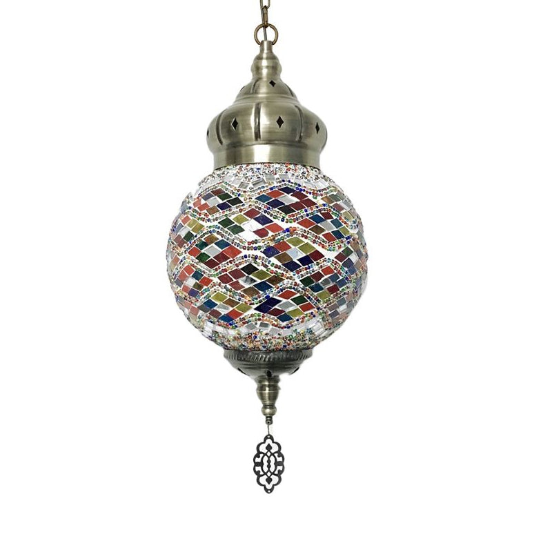 Antique Ball Hanging Light Colorful Glass 1/6 Bulbs Suspension Light for Living Room Clearhalo 'Ceiling Lights' 'Glass shade' 'Glass' 'Pendant Lights' 'Pendants' Lighting' 263270