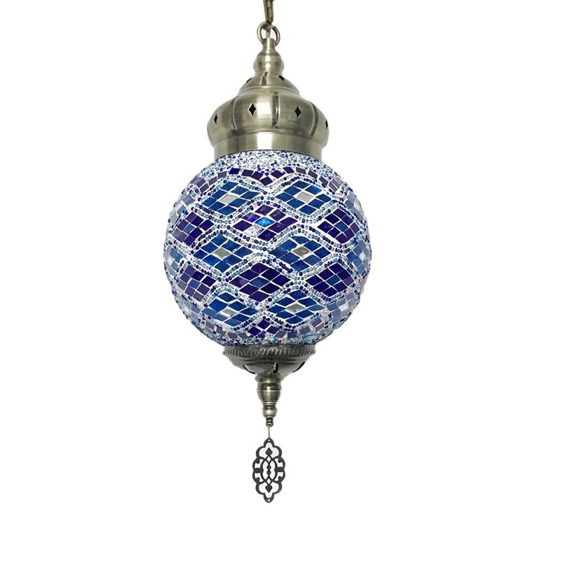 Antique Ball Hanging Light Colorful Glass 1/6 Bulbs Suspension Light for Living Room Clearhalo 'Ceiling Lights' 'Glass shade' 'Glass' 'Pendant Lights' 'Pendants' Lighting' 263273