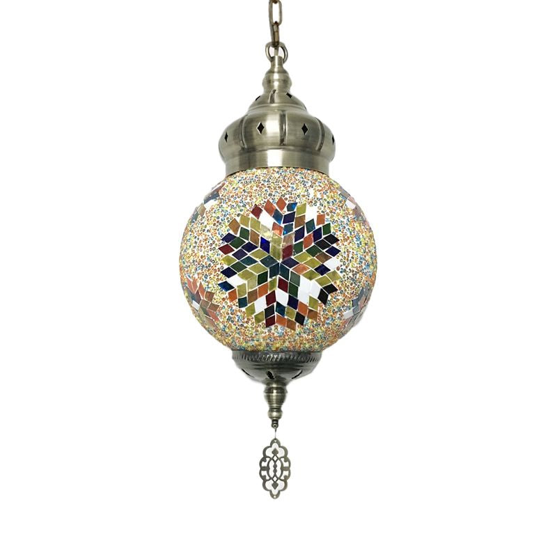 Antique Ball Hanging Light Colorful Glass 1/6 Bulbs Suspension Light for Living Room Clearhalo 'Ceiling Lights' 'Glass shade' 'Glass' 'Pendant Lights' 'Pendants' Lighting' 263276