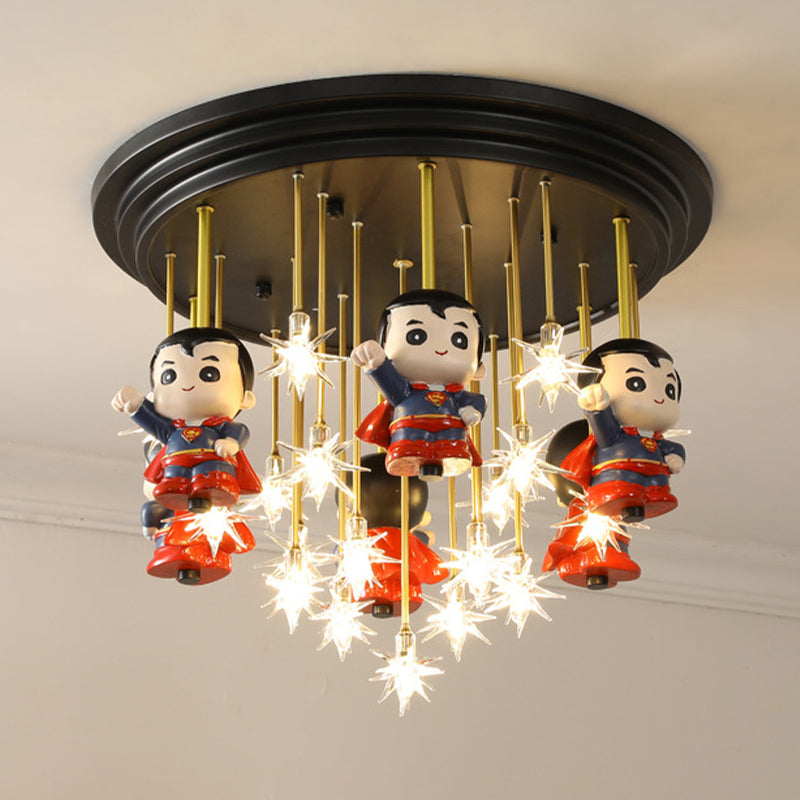 Kids Starry Flush Mount Light Clear Blown Glass 5/6 Lights Bedroom Red Ceiling Lighting with/without Remote Control 6 Red Clearhalo 'Ceiling Lights' 'Close To Ceiling Lights' 'Close to ceiling' 'Flush mount' Lighting' 263456