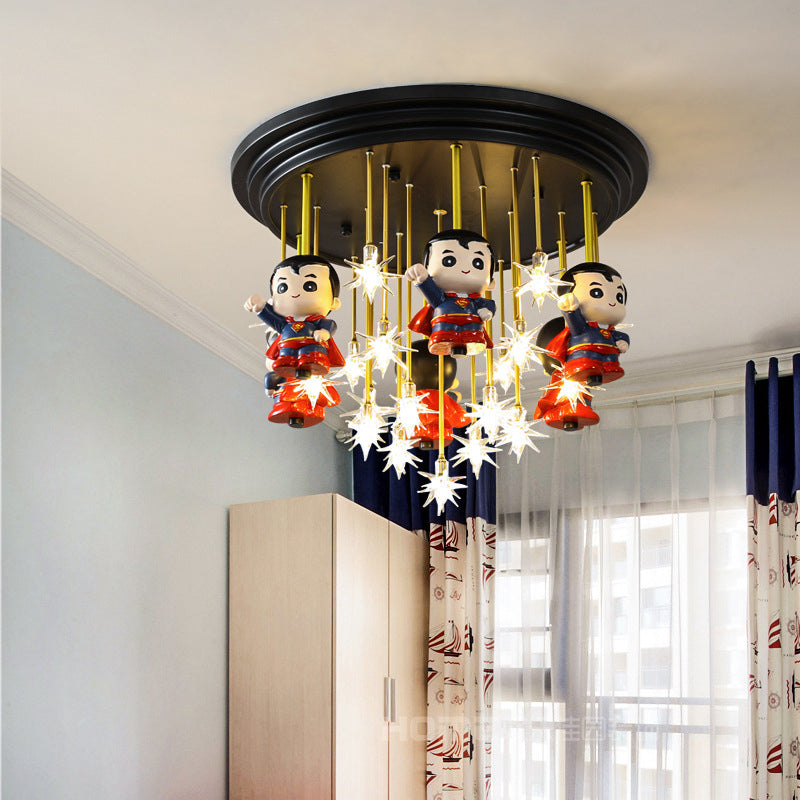 Kids Starry Flush Mount Light Clear Blown Glass 5/6 Lights Bedroom Red Ceiling Lighting with/without Remote Control Clearhalo 'Ceiling Lights' 'Close To Ceiling Lights' 'Close to ceiling' 'Flush mount' Lighting' 263458