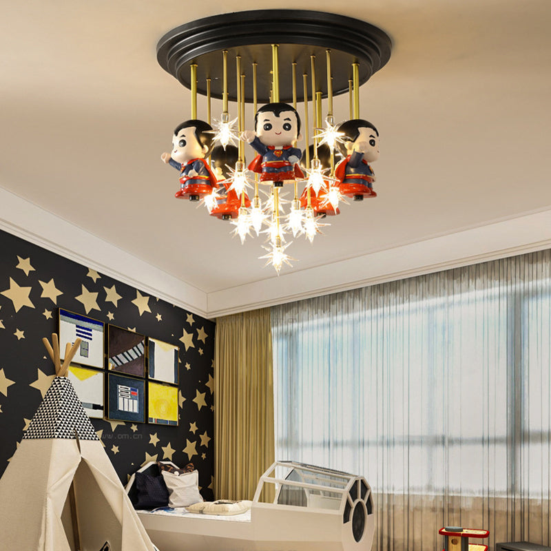 Kids Starry Flush Mount Light Clear Blown Glass 5/6 Lights Bedroom Red Ceiling Lighting with/without Remote Control Clearhalo 'Ceiling Lights' 'Close To Ceiling Lights' 'Close to ceiling' 'Flush mount' Lighting' 263462