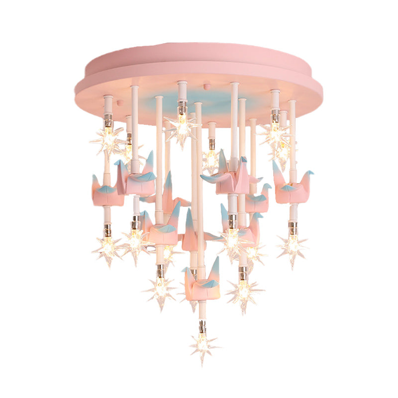 Resin Horse/Bird/Crane Ceiling Light Fixture Kids 13/16 Lights Blue/Pink Flush Mount Lighting with Clear Glass Shade Clearhalo 'Ceiling Lights' 'Close To Ceiling Lights' 'Close to ceiling' 'Flush mount' Lighting' 263571