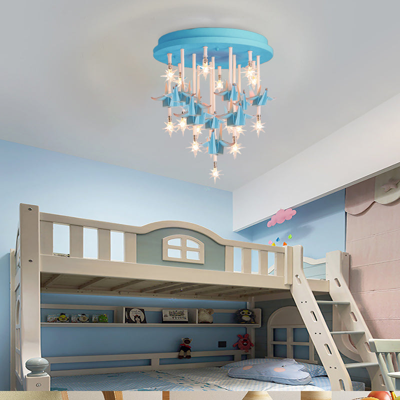 Resin Horse/Bird/Crane Ceiling Light Fixture Kids 13/16 Lights Blue/Pink Flush Mount Lighting with Clear Glass Shade Clearhalo 'Ceiling Lights' 'Close To Ceiling Lights' 'Close to ceiling' 'Flush mount' Lighting' 263575