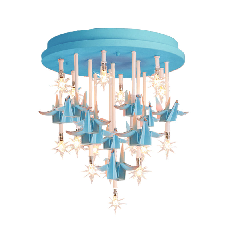 Resin Horse/Bird/Crane Ceiling Light Fixture Kids 13/16 Lights Blue/Pink Flush Mount Lighting with Clear Glass Shade Clearhalo 'Ceiling Lights' 'Close To Ceiling Lights' 'Close to ceiling' 'Flush mount' Lighting' 263576