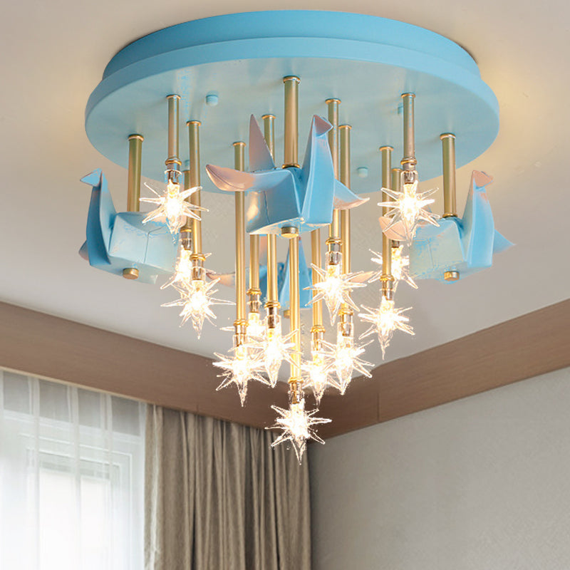 Resin Horse/Bird/Crane Ceiling Light Fixture Kids 13/16 Lights Blue/Pink Flush Mount Lighting with Clear Glass Shade Clearhalo 'Ceiling Lights' 'Close To Ceiling Lights' 'Close to ceiling' 'Flush mount' Lighting' 263578