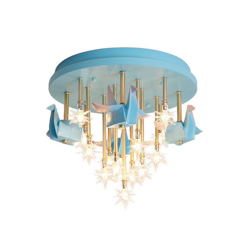 Resin Horse/Bird/Crane Ceiling Light Fixture Kids 13/16 Lights Blue/Pink Flush Mount Lighting with Clear Glass Shade Clearhalo 'Ceiling Lights' 'Close To Ceiling Lights' 'Close to ceiling' 'Flush mount' Lighting' 263580