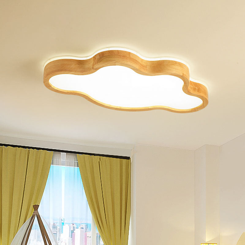 Modern Cloud Ceiling Flush Mount Wood 19.5"/25" W LED Bedroom Beige Flush Ceiling Light, Warm/White/3 Color Light Clearhalo 'Ceiling Lights' 'Close To Ceiling Lights' 'Close to ceiling' 'Flush mount' Lighting' 263592