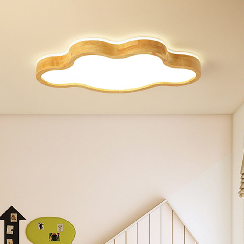 Modern Cloud Ceiling Flush Mount Wood 19.5"/25" W LED Bedroom Beige Flush Ceiling Light, Warm/White/3 Color Light Clearhalo 'Ceiling Lights' 'Close To Ceiling Lights' 'Close to ceiling' 'Flush mount' Lighting' 263593