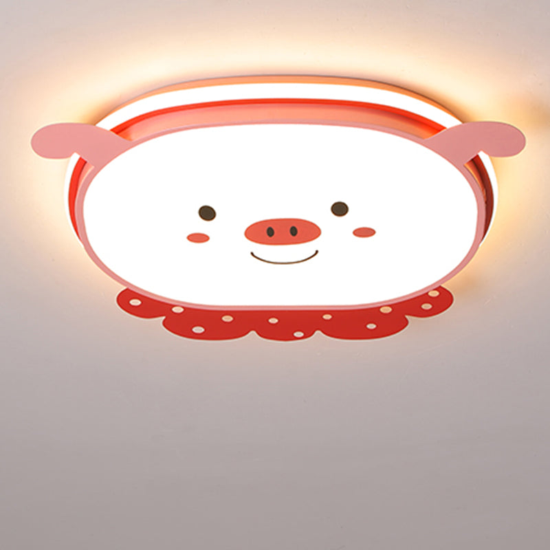 Pig Acrylic Ceiling Light Fixture Cartoon Style Integrated LED Blue/Pink Flush Mount Lamp, Warm/White/3 Color Light Pink Clearhalo 'Ceiling Lights' 'Close To Ceiling Lights' 'Close to ceiling' 'Flush mount' Lighting' 263598