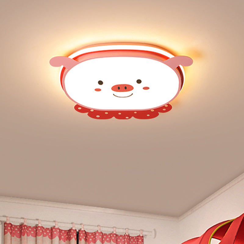 Pig Acrylic Ceiling Light Fixture Cartoon Style Integrated LED Blue/Pink Flush Mount Lamp, Warm/White/3 Color Light Clearhalo 'Ceiling Lights' 'Close To Ceiling Lights' 'Close to ceiling' 'Flush mount' Lighting' 263599