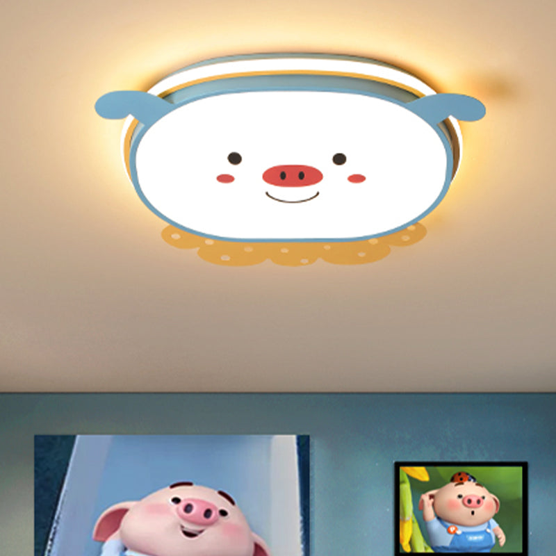 Pig Acrylic Ceiling Light Fixture Cartoon Style Integrated LED Blue/Pink Flush Mount Lamp, Warm/White/3 Color Light Clearhalo 'Ceiling Lights' 'Close To Ceiling Lights' 'Close to ceiling' 'Flush mount' Lighting' 263605