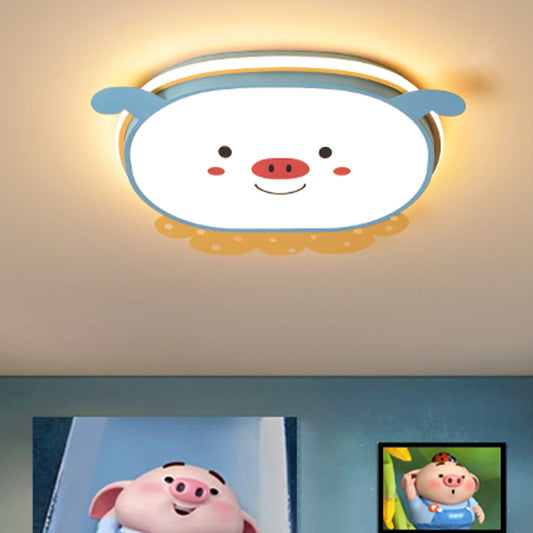 Pig Acrylic Ceiling Light Fixture Cartoon Style Integrated LED Blue/Pink Flush Mount Lamp, Warm/White/3 Color Light Clearhalo 'Ceiling Lights' 'Close To Ceiling Lights' 'Close to ceiling' 'Flush mount' Lighting' 263605