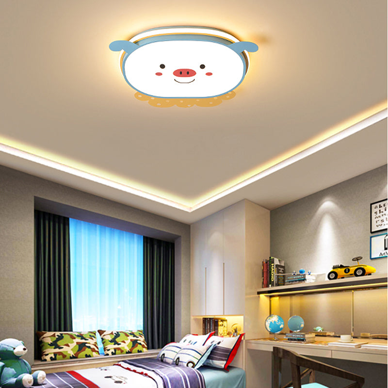 Pig Acrylic Ceiling Light Fixture Cartoon Style Integrated LED Blue/Pink Flush Mount Lamp, Warm/White/3 Color Light Clearhalo 'Ceiling Lights' 'Close To Ceiling Lights' 'Close to ceiling' 'Flush mount' Lighting' 263606