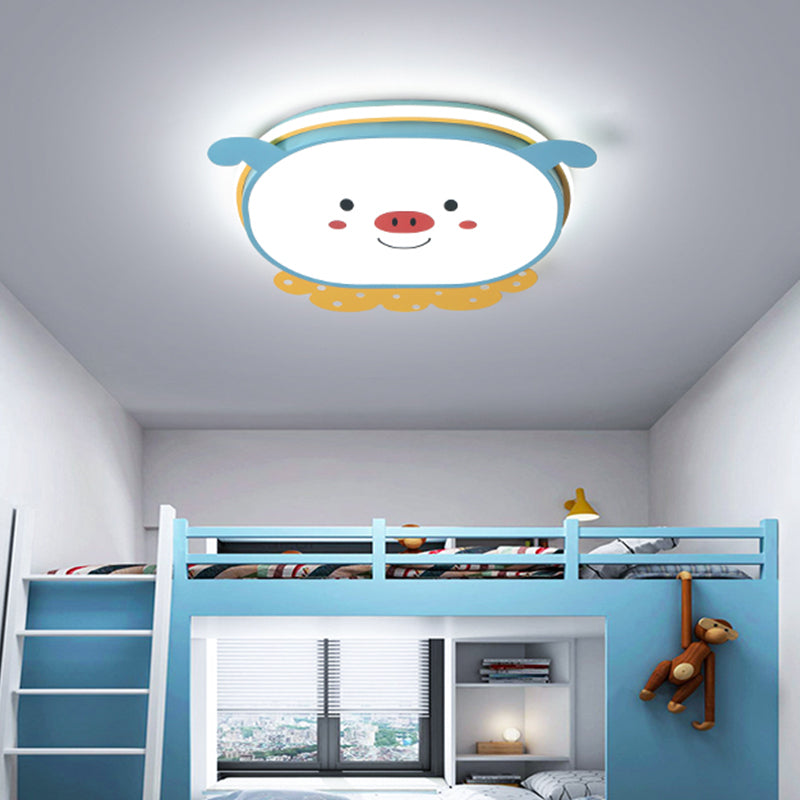 Pig Acrylic Ceiling Light Fixture Cartoon Style Integrated LED Blue/Pink Flush Mount Lamp, Warm/White/3 Color Light Blue White Clearhalo 'Ceiling Lights' 'Close To Ceiling Lights' 'Close to ceiling' 'Flush mount' Lighting' 263607