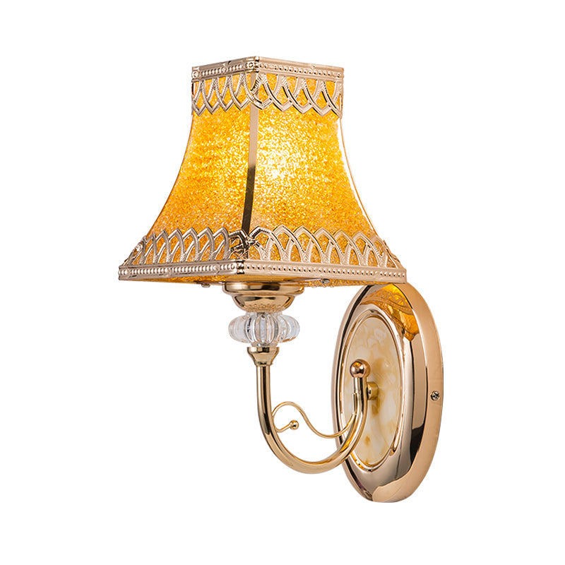 Single Bulb Bell Wall Sconce Colonial Gold Beveled Glass Wall Light with Arched Arm for Indoor Clearhalo 'Wall Lamps & Sconces' 'Wall Lights' Lighting' 263613