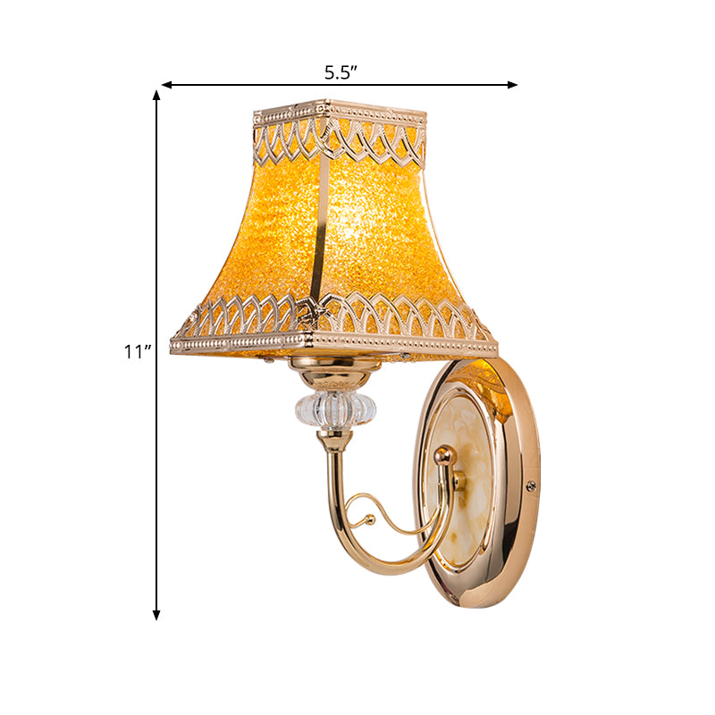 Single Bulb Bell Wall Sconce Colonial Gold Beveled Glass Wall Light with Arched Arm for Indoor Clearhalo 'Wall Lamps & Sconces' 'Wall Lights' Lighting' 263614