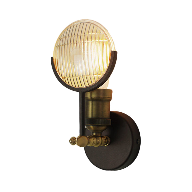 Round Clear Glass Wall Sconce Colonial 1 Bulb Indoor Wall Mounted Light Fixture in Black and Gold Clearhalo 'Wall Lamps & Sconces' 'Wall Lights' Lighting' 263618