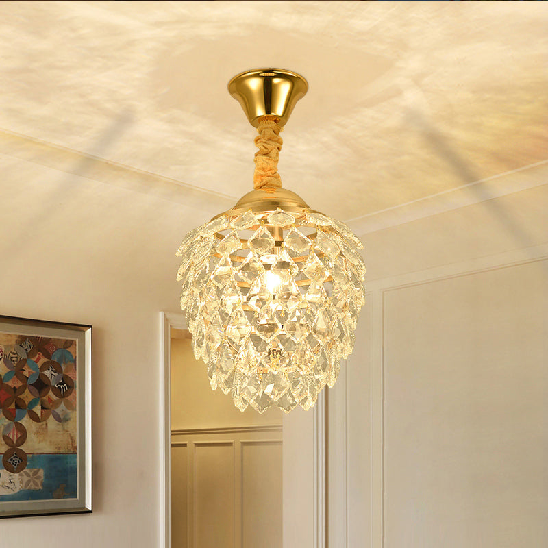 Gold Pipecone Pendant Contemporary 1 Bulb Crystal Hanging Ceiling Lamp for Dining Room Clearhalo 'Ceiling Lights' 'Modern Pendants' 'Modern' 'Pendant Lights' 'Pendants' Lighting' 263636