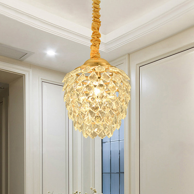 Gold Pipecone Pendant Contemporary 1 Bulb Crystal Hanging Ceiling Lamp for Dining Room Gold Clearhalo 'Ceiling Lights' 'Modern Pendants' 'Modern' 'Pendant Lights' 'Pendants' Lighting' 263637