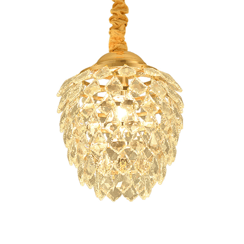 Gold Pipecone Pendant Contemporary 1 Bulb Crystal Hanging Ceiling Lamp for Dining Room Clearhalo 'Ceiling Lights' 'Modern Pendants' 'Modern' 'Pendant Lights' 'Pendants' Lighting' 263639