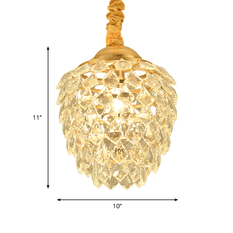 Gold Pipecone Pendant Contemporary 1 Bulb Crystal Hanging Ceiling Lamp for Dining Room Clearhalo 'Ceiling Lights' 'Modern Pendants' 'Modern' 'Pendant Lights' 'Pendants' Lighting' 263640