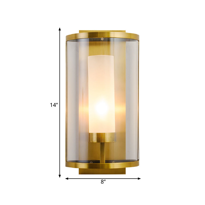 Gold Half-Cylinder Wall Lamp Colonial Clear Glass 1 Light Bedroom Wall Mount Lighting Clearhalo 'Wall Lamps & Sconces' 'Wall Lights' Lighting' 263653