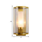 Gold Half-Cylinder Wall Lamp Colonial Clear Glass 1 Light Bedroom Wall Mount Lighting Clearhalo 'Wall Lamps & Sconces' 'Wall Lights' Lighting' 263653