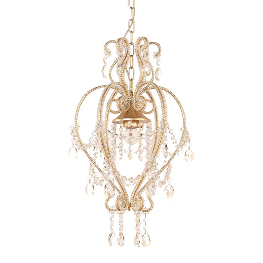 Scroll Frame Pendant Lamp Victorian Style Metallic Single Golden Ceiling Light with Dangling Crystal Accent Clearhalo 'Ceiling Lights' 'Modern Pendants' 'Modern' 'Pendant Lights' 'Pendants' Lighting' 263675