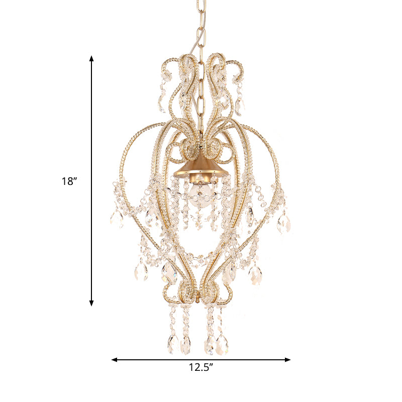 Scroll Frame Pendant Lamp Victorian Style Metallic Single Golden Ceiling Light with Dangling Crystal Accent Clearhalo 'Ceiling Lights' 'Modern Pendants' 'Modern' 'Pendant Lights' 'Pendants' Lighting' 263676