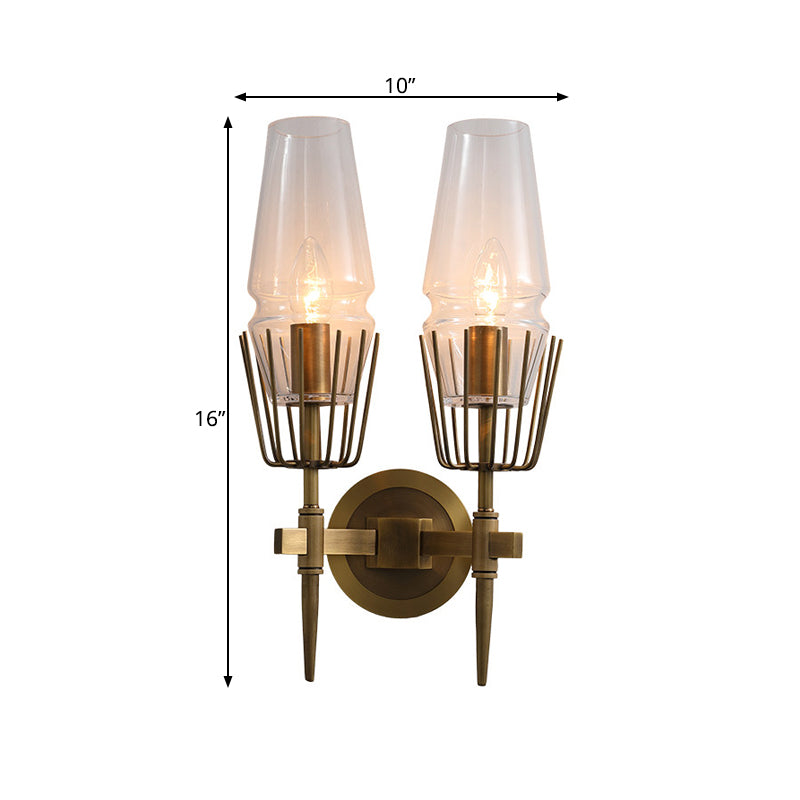 Clear Glass Brass Wall Sconce Cone 1/2-Light Colonialism Wall Light for Living Room Clearhalo 'Wall Lamps & Sconces' 'Wall Lights' Lighting' 263694