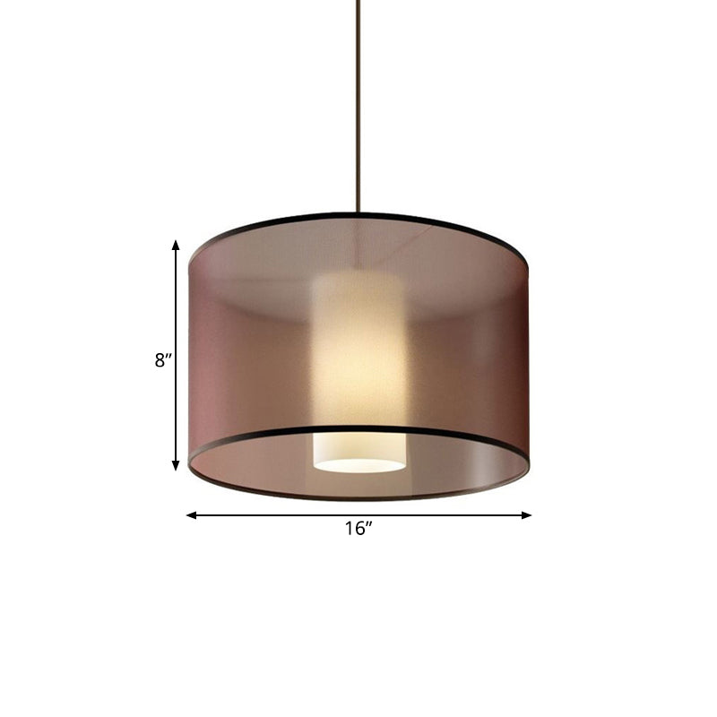 16"/19.5"/23.5" Dia Single Pendulum Pendant Traditional Drum Shape Fabric Suspension Lamp in Coffee Clearhalo 'Ceiling Lights' 'Pendant Lights' 'Pendants' Lighting' 263699