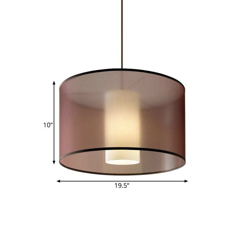 16"/19.5"/23.5" Dia Single Pendulum Pendant Traditional Drum Shape Fabric Suspension Lamp in Coffee Clearhalo 'Ceiling Lights' 'Pendant Lights' 'Pendants' Lighting' 263700