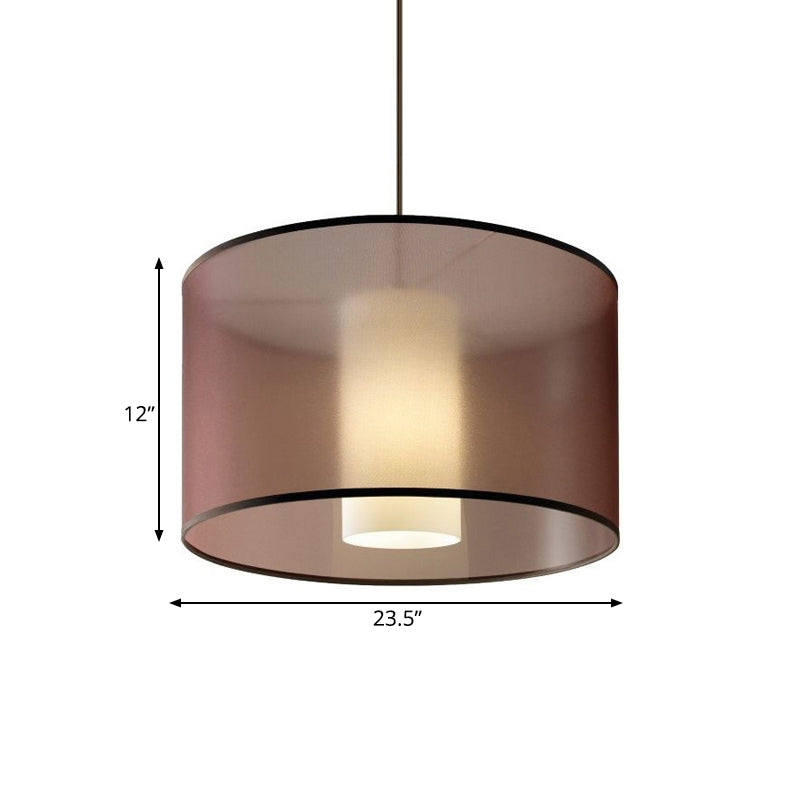 16"/19.5"/23.5" Dia Single Pendulum Pendant Traditional Drum Shape Fabric Suspension Lamp in Coffee Clearhalo 'Ceiling Lights' 'Pendant Lights' 'Pendants' Lighting' 263701