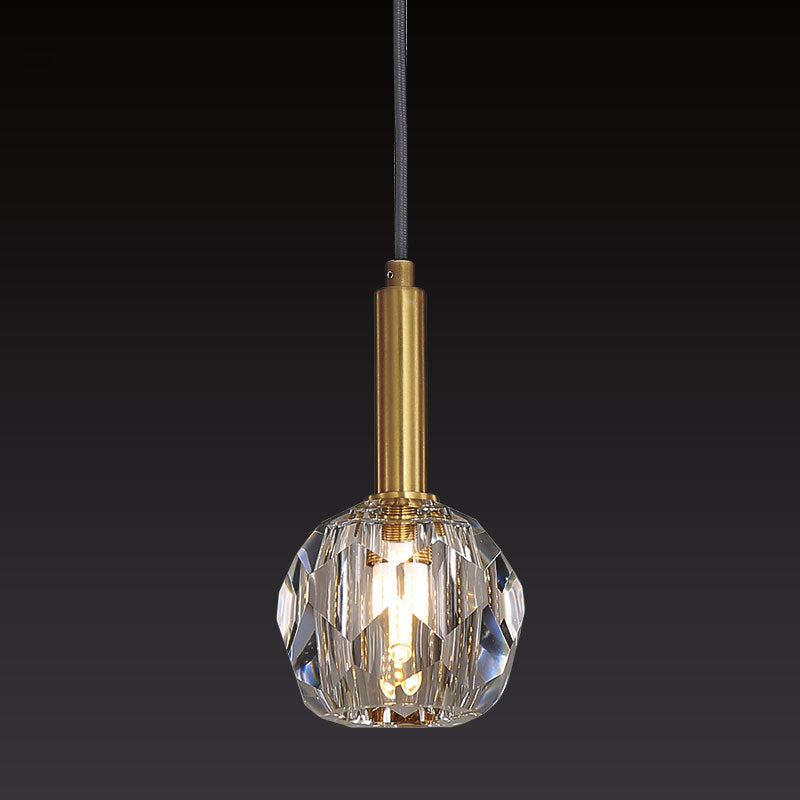 Clear Crystal Faceted Ball Pendant Simple 1-Light Dining Room Hanging Lamp Kit in Gold Gold Clearhalo 'Ceiling Lights' 'Modern Pendants' 'Modern' 'Pendant Lights' 'Pendants' Lighting' 263702