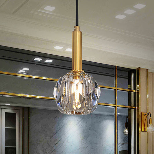 Clear Crystal Faceted Ball Pendant Simple 1-Light Dining Room Hanging Lamp Kit in Gold Clearhalo 'Ceiling Lights' 'Modern Pendants' 'Modern' 'Pendant Lights' 'Pendants' Lighting' 263704