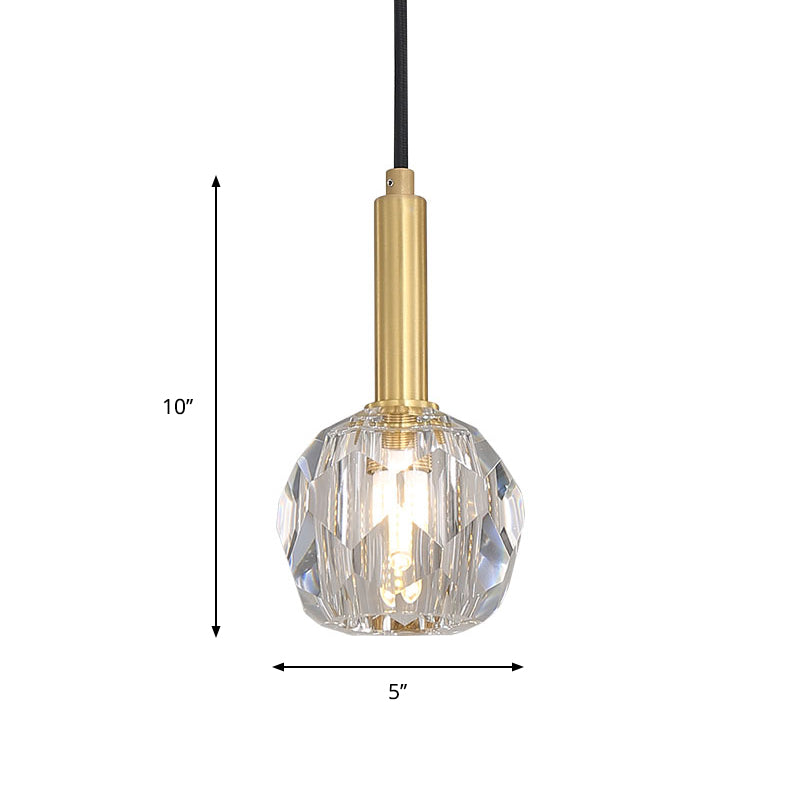 Clear Crystal Faceted Ball Pendant Simple 1-Light Dining Room Hanging Lamp Kit in Gold Clearhalo 'Ceiling Lights' 'Modern Pendants' 'Modern' 'Pendant Lights' 'Pendants' Lighting' 263708