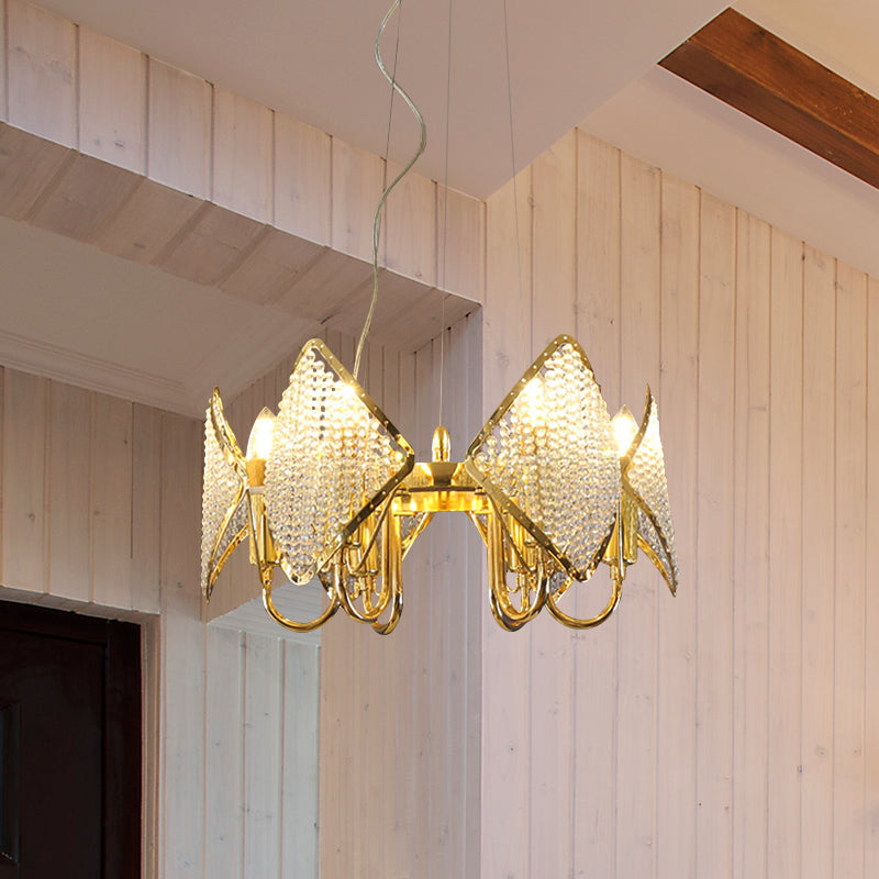 Golden Flaky Chandelier Pendant Modern 6 Lights Metallic Ceiling Lamp with Crystal Beads Clearhalo 'Ceiling Lights' 'Chandeliers' 'Modern Chandeliers' 'Modern' Lighting' 263712