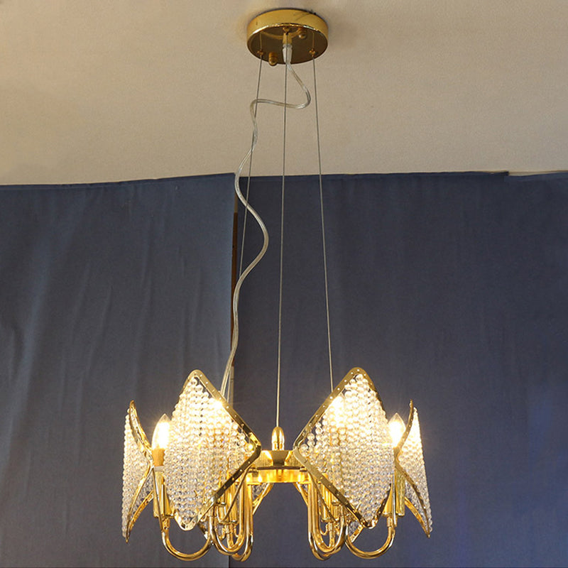 Golden Flaky Chandelier Pendant Modern 6 Lights Metallic Ceiling Lamp with Crystal Beads Clearhalo 'Ceiling Lights' 'Chandeliers' 'Modern Chandeliers' 'Modern' Lighting' 263714