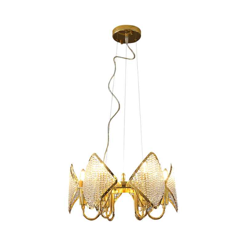 Golden Flaky Chandelier Pendant Modern 6 Lights Metallic Ceiling Lamp with Crystal Beads Clearhalo 'Ceiling Lights' 'Chandeliers' 'Modern Chandeliers' 'Modern' Lighting' 263716