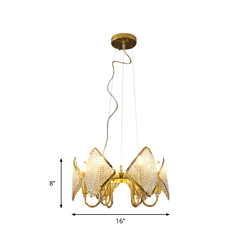 Golden Flaky Chandelier Pendant Modern 6 Lights Metallic Ceiling Lamp with Crystal Beads Clearhalo 'Ceiling Lights' 'Chandeliers' 'Modern Chandeliers' 'Modern' Lighting' 263717