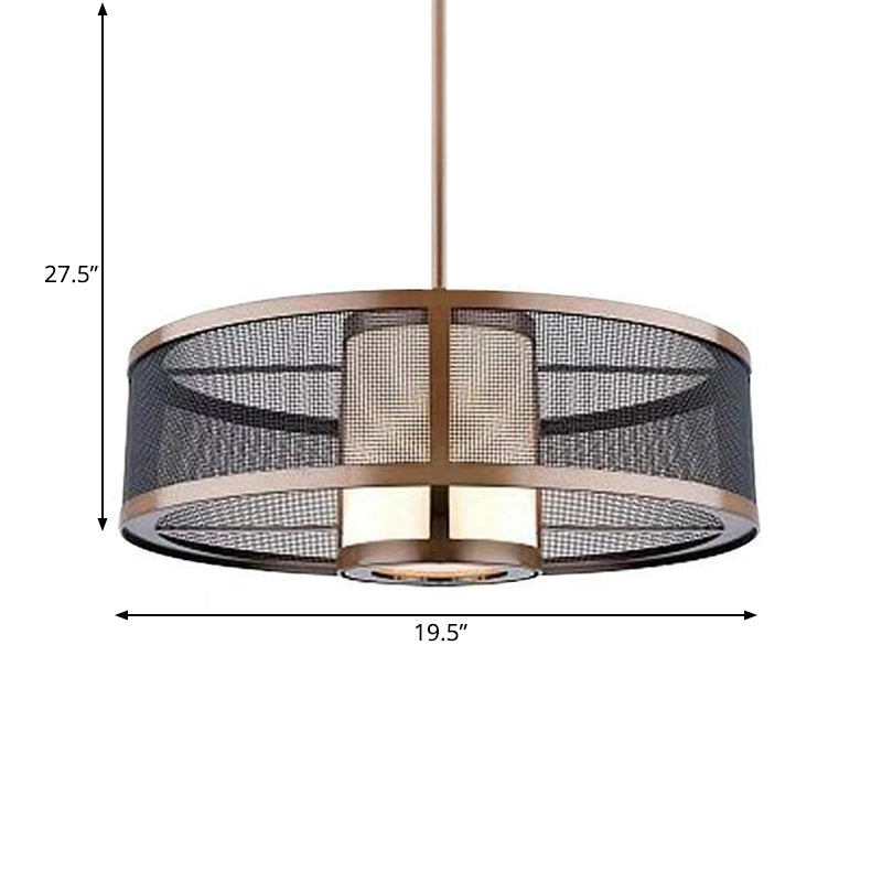 Golden 2-Tier Ceiling Pendant Antique Metallic 1 Bulb Suspended Lighting Fixture with Cylinder Fabric Shade Clearhalo 'Ceiling Lights' 'Pendant Lights' 'Pendants' Lighting' 263739