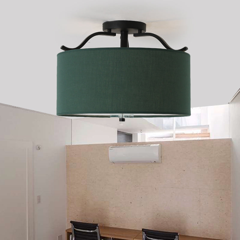 16"/18"/19.5" Dia 3-Light Fabric Semi Flush Light Farmhouse Green Round Bedroom Ceiling Light Fixture Clearhalo 'Ceiling Lights' 'Close To Ceiling Lights' 'Close to ceiling' 'Semi-flushmount' Lighting' 263742