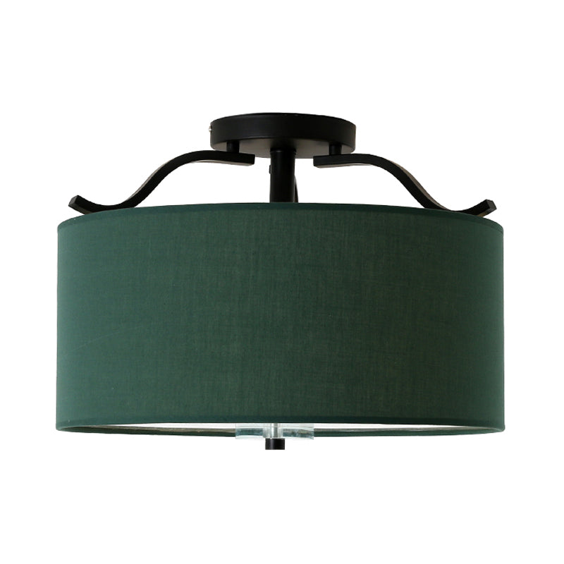 16"/18"/19.5" Dia 3-Light Fabric Semi Flush Light Farmhouse Green Round Bedroom Ceiling Light Fixture Clearhalo 'Ceiling Lights' 'Close To Ceiling Lights' 'Close to ceiling' 'Semi-flushmount' Lighting' 263743