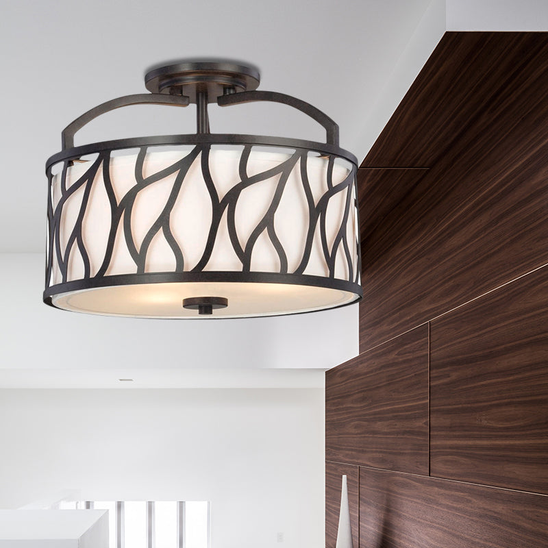 Round Iron Semi Flushmount Contemporary 4-Light Black Ceiling Flush Mount Lamp with Branch Pattern Clearhalo 'Ceiling Lights' 'Close To Ceiling Lights' 'Close to ceiling' 'Semi-flushmount' Lighting' 263786