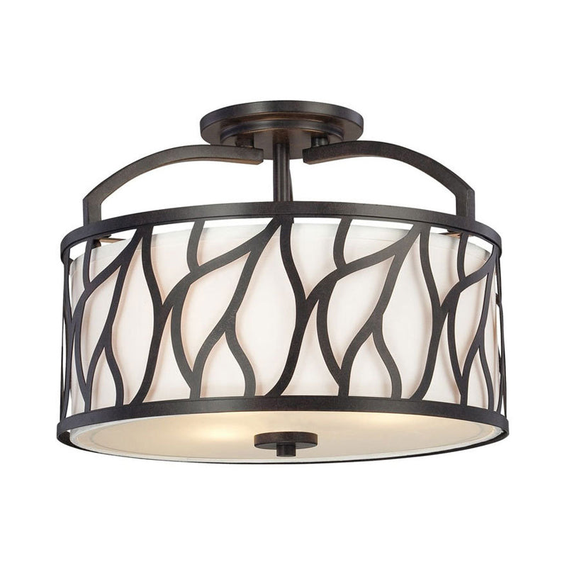 Round Iron Semi Flushmount Contemporary 4-Light Black Ceiling Flush Mount Lamp with Branch Pattern Clearhalo 'Ceiling Lights' 'Close To Ceiling Lights' 'Close to ceiling' 'Semi-flushmount' Lighting' 263787