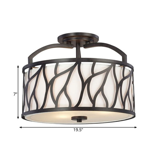 Round Iron Semi Flushmount Contemporary 4-Light Black Ceiling Flush Mount Lamp with Branch Pattern Clearhalo 'Ceiling Lights' 'Close To Ceiling Lights' 'Close to ceiling' 'Semi-flushmount' Lighting' 263788