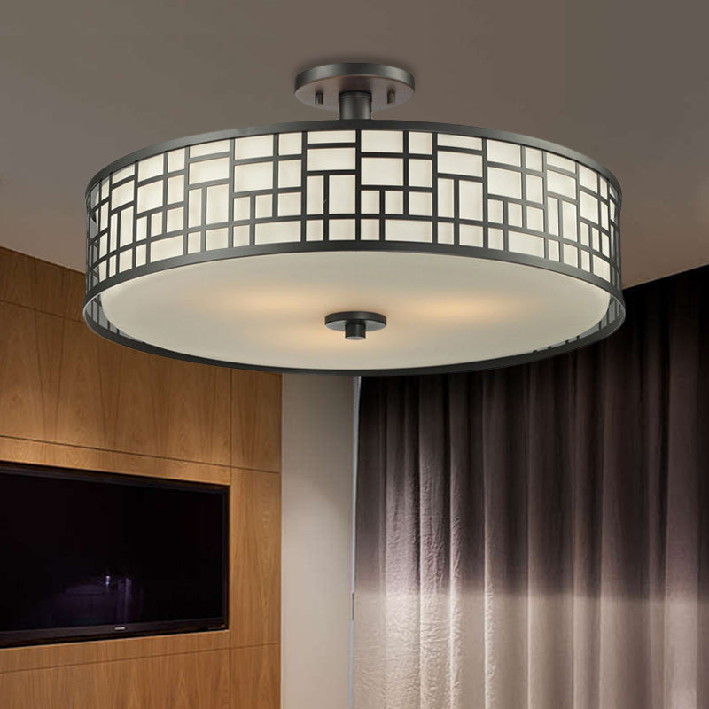 Black Circular Semi Flush Mount Chinese Style Metallic 4/3 Lights Flushmount Lighting, 16"/19.5"/23.5" Dia Clearhalo 'Ceiling Lights' 'Close To Ceiling Lights' 'Close to ceiling' 'Semi-flushmount' Lighting' 263803