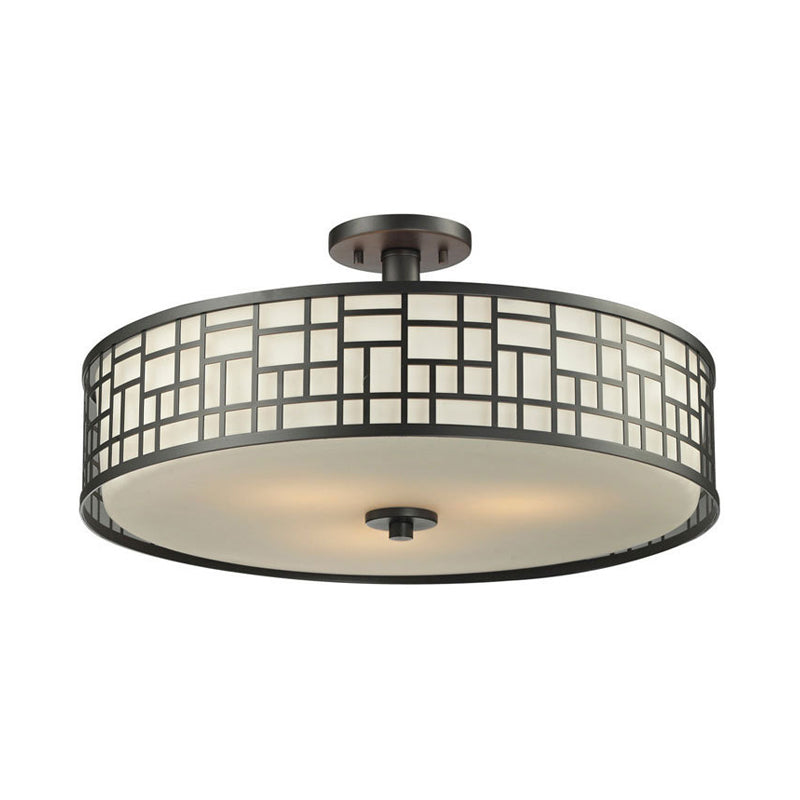 Black Circular Semi Flush Mount Chinese Style Metallic 4/3 Lights Flushmount Lighting, 16"/19.5"/23.5" Dia Clearhalo 'Ceiling Lights' 'Close To Ceiling Lights' 'Close to ceiling' 'Semi-flushmount' Lighting' 263805